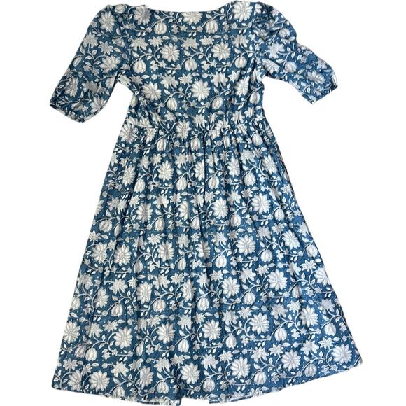 Beau & Ro Blue Folk Floral Button Front Floral Midi Dress Pockets Size Medium‎ - Picture 2 of 10